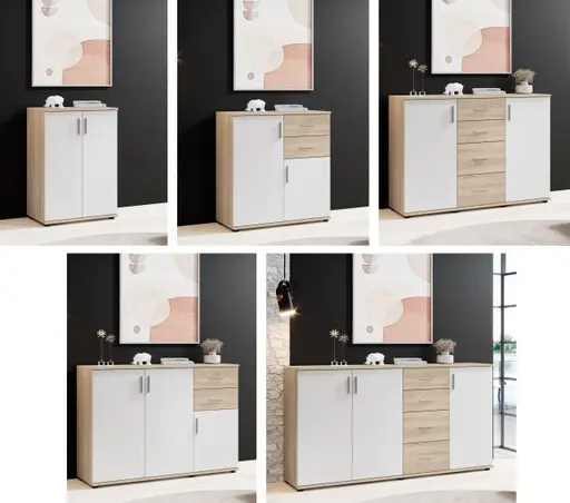 Kommode - B ca. 120 cm, Sonoma Eiche Nachbildung, Weiß