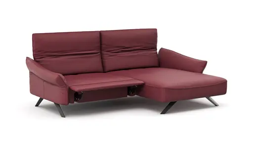 Ecksofa Bormio - 1,5-Sitzer mit Longchair rechts inkl. Fußteil- und Sitztiefenverstellung motorisch, Kopfteilverstellung, Leder, weinrot