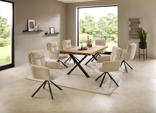 Armlehnstuhl - drehbar, Cord, Hellbeige