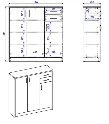 Kommode - B ca. 109 cm, Sonoma Eiche Nachbildung
