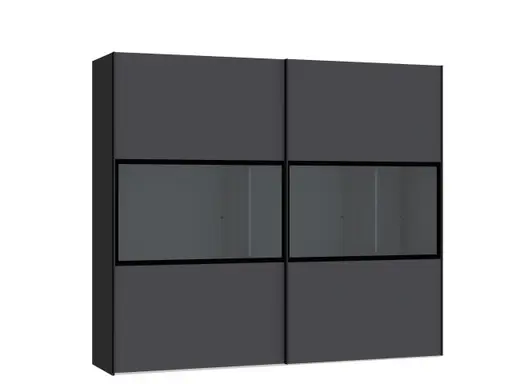 Schwebetürenschrank JOIN IT- B ca. 252 cm, Schwarz, Anthrazit, Glas, Dunkel