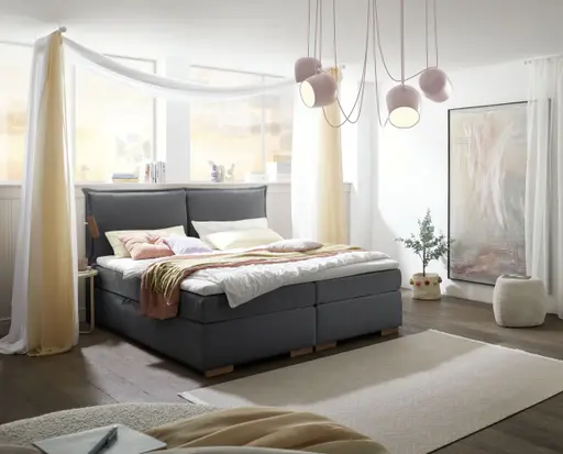 Boxspringbett SANDRIN A- Liegefläche ca. 200x200 cm, Stoff, Anthrazit, inkl. Stauraum
