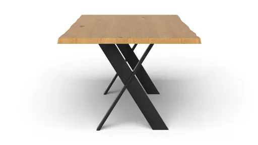 Esstisch 3100 - LB ca. 200x100 cm, Asteiche massiv, Waldkante, Kreuzfuß, Schwarz