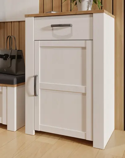 Schuhschrank FELLIAN- B ca. 67 cm, Weiß, Eiche Dekor