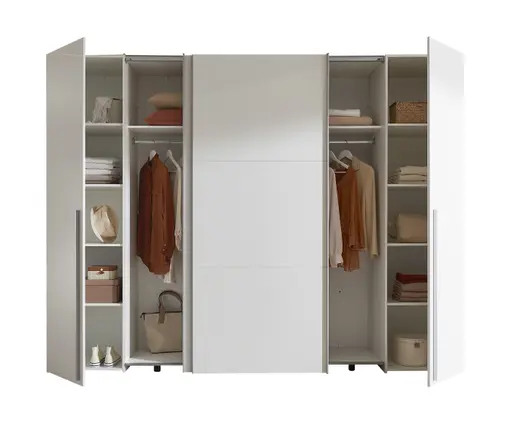 Schwebe-/Drehtürenschrank- B ca. 267 cm, Weiß