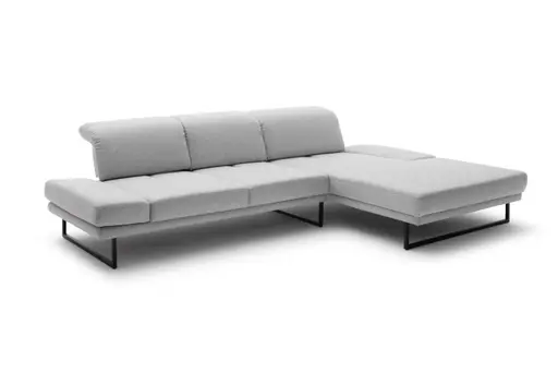 Ecksofa - 2-Sitzer mit Longchair rechts, Kopfteil/Sitztiefe verstellbar, Stoff, Hellgrau