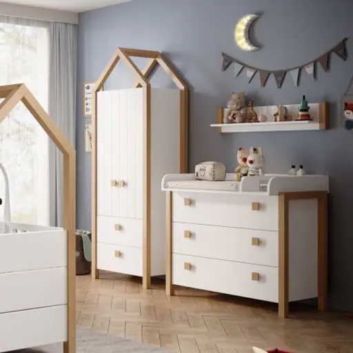 Kleiderschrank - B ca. 76 cm, Kiefer Weiß, Birke