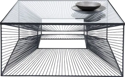 Couchtisch- LB ca. 80x80 cm, Stahl pulverbeschichtet, Glas, Schwarz