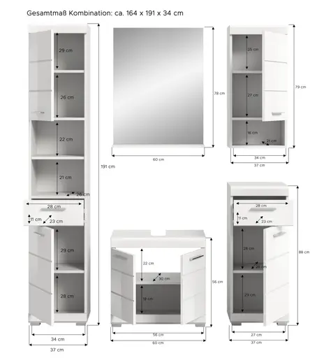 Badblock - 5-teilig, Weiß, Weiß Hochglanz
