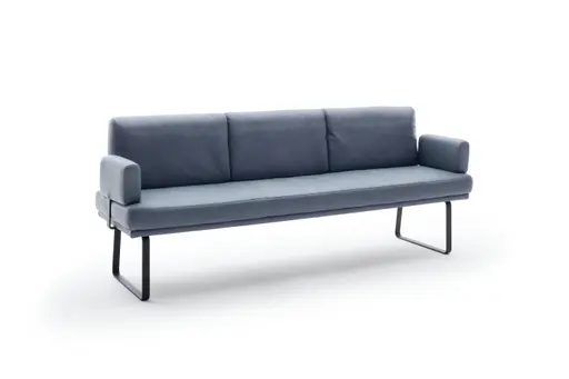 Bank Valloni - B ca. 221 cm, mit Arm- und Rückenlehne, Leder, Hellblau