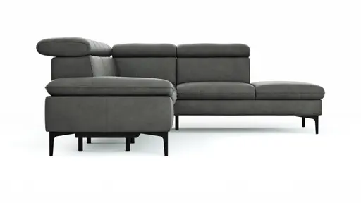 Ecksofa Felipa - 2,5-Sitzer mit Ecke rechts inkl. Armlehne verstellbar und Rückenlehne/Sitztiefe verstellbar (motorisch), Leder, Grau