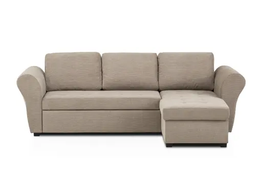 Ecksofa - 2-Sitzer mit Longchair rechts inkl. Schlaffunktion mit Bettkasten, Stoff, Trüffel