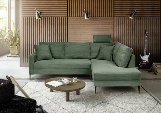 Ecksofa - 3-Sitzer, Ecke rechts, Stoff, Grün
