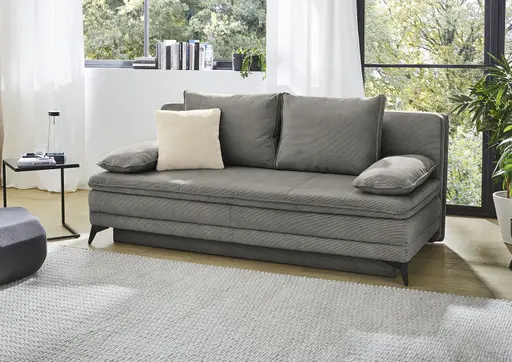 Schlafsofa - 2-Sitzer inkl. Schlaffunktion mit Bettkasten, Stoff, Grau 