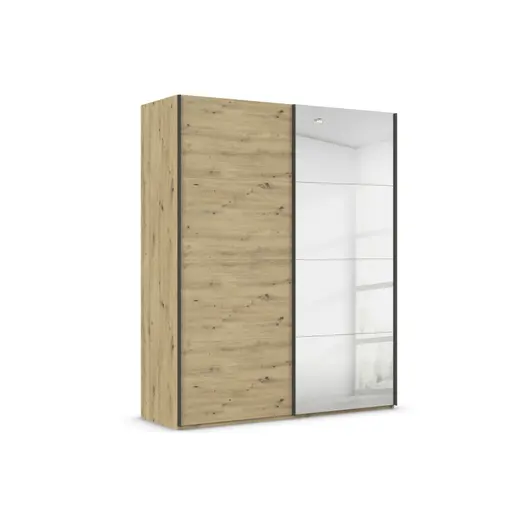 Schwebetürenschrank ROVERO- B ca. 181 cm,  Eiche Dekor, Spiegel