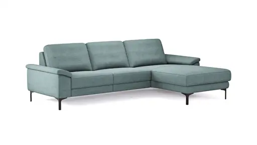 Ecksofa Anna - 2,5-Sitzer mit Longchair rechts, Relaxfunktion/Sitzvorzug motorisch, Stoff, Aqua