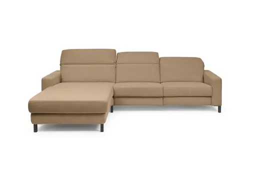 Ecksofa - CALM FLEX 2.0, Longchair links mit 3-Sitzer, Kopfteil verstellbar, Stoff, Apricot