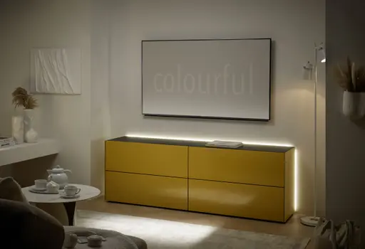 Lowboard - B ca. 181 cm, Goldgelb, Keramikoptik