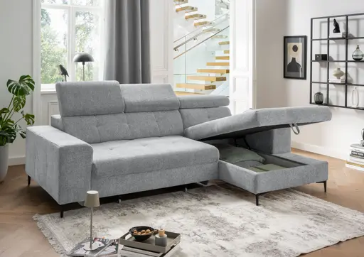 Ecksofa - Longchair links mit 2-Sitzer, Sitzvorzug motorisch, Stoff, Mint