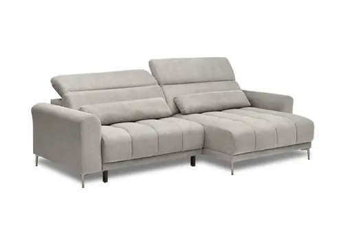 Ecksofa MINAO - 1,5-Sitzer mit Longchair rechts, Sitztiefe verstellbar motorisch, Kopfteil verstellbar, Stoff, Truffle