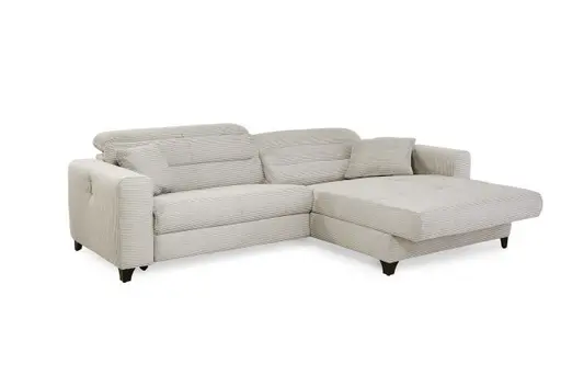 Ecksofa JAROM - 3-Sitzer, Ecke rechts inkl. Relaxfunktion (motorisch) und Kopfteil verstellbar, Stoff, Creme