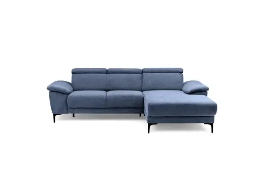 Ecksofa EZRA - 2-Sitzer, Ecke rechts inkl. Kopfteilverstellungen, Stoff, Blau
