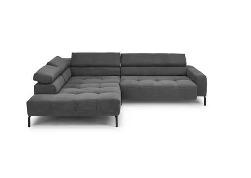 Ecksofa COLLEEN  2.0- Ecke links und 2-Sitzer, Sitzvorzug motorisch, Feincord, Anthrazit