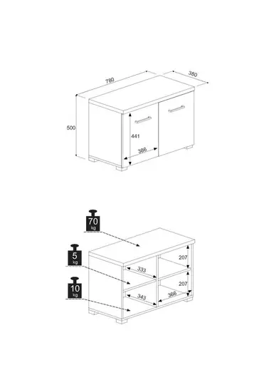 Schuhbank - B ca. 78 cm, Weiß, Artisan Eiche Nachbildung
