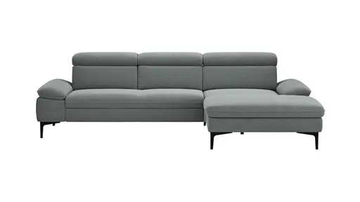 Ecksofa Felipa - 2,5-Sitzer mit Longchair rechts inkl. Kopfteil verstellbar, Stoff, Grau