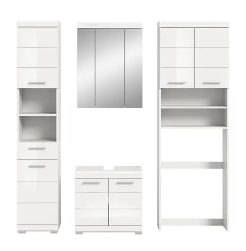 Waschmaschinenüberbau - B ca. 63 cm, Weiß, Weiß Hochglanz