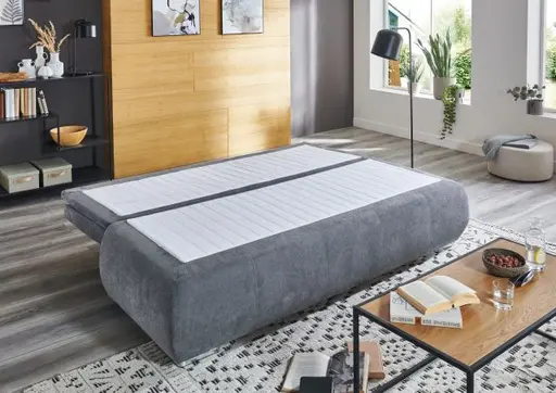 Schlafsofa- 2 Sitzer, Inkl. Bettkasten, Stoff, Grau