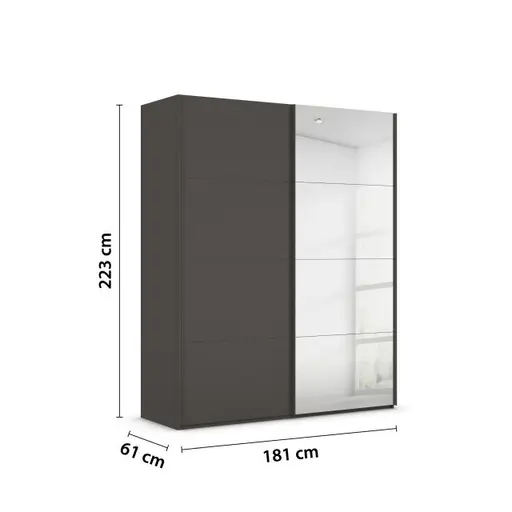 Schwebetürenschrank ROVERO- B ca. 181 cm, Graphit, Spiegel