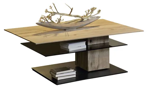 Couchtisch - Holzplatte drehbar, LBH ca. 125x75x44 cm, Riffbuche massiv