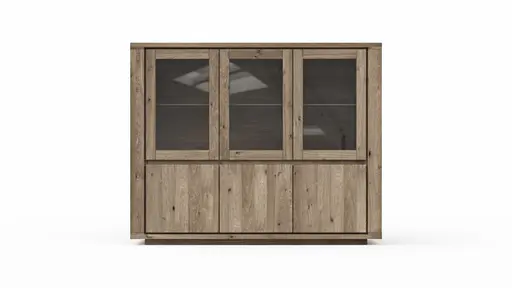 Highboard Bakersfield - sichtbare Rückwand geschroppt, Asteiche massiv, barrique