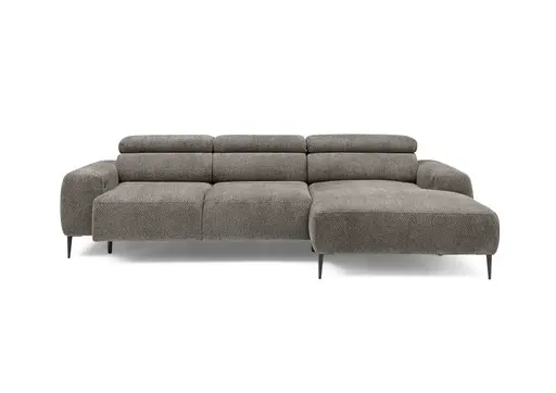 Ecksofa - 2-Sitzer mit Longchair rechts, Sitzvorzug motorisch, Kopfteil verstellbar, Stoff, Sand
