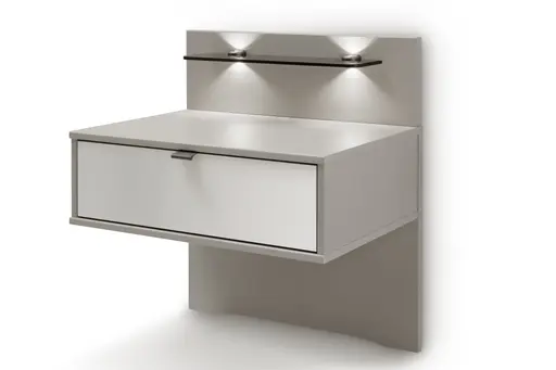 Nachttisch Marbella - Melamin Grau, Glas Weiß