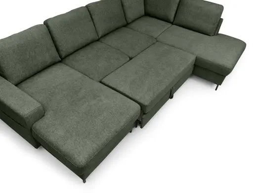 Wohnlandschaft - Longchair links mit 2-Sitzer und Ecke rechts, Stoff, Dunkelgrün