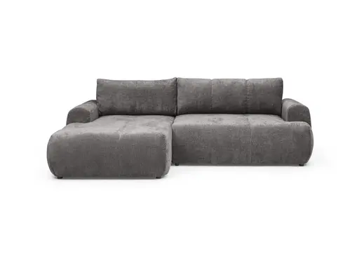 Ecksofa - Longchair links mit 2-Sitzer, Stoff, Steingrau