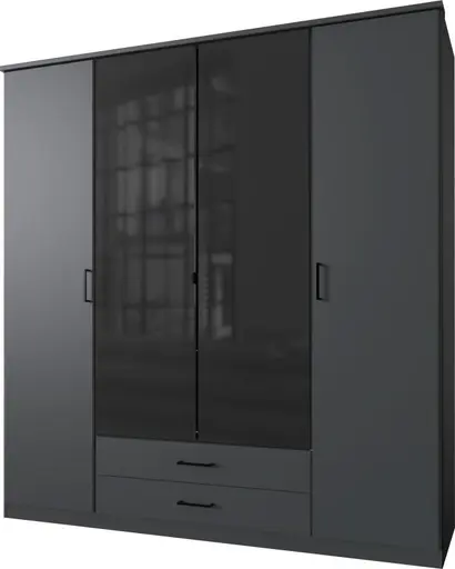 Schwebetürenschrank- B ca. 180 cm, Graphit, Glas, Schwarz