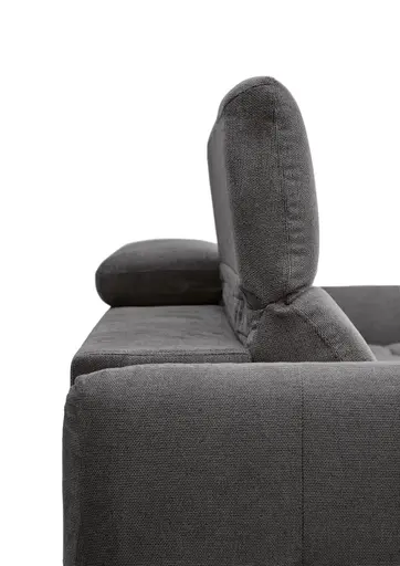 Ecksofa MADAN - 1,5-Sitzer mit Longchair rechts, Sitztiefe verstellbar motorisch, Kopfteil verstellbar, Stoff, Graphite