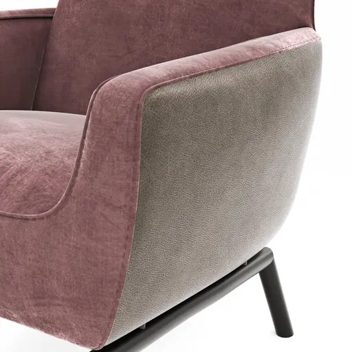 Sessel Matina - Größe M, Leder&Stoff, Nougat, Weinrot