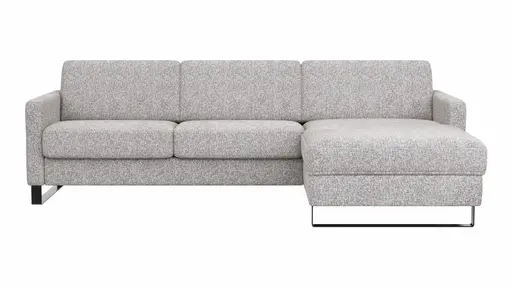 Schlafsofa Laredo - 2-Sitzer mit Longchair rechts inkl. Schlaffunktion mit Bettkasten und Armteile verstellbar, Stoff, Graubeige