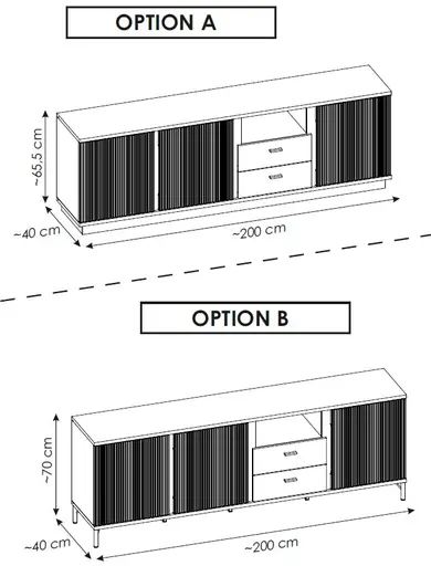TV-Board - B ca. 200 cm, Kaschmir, Cremona Eiche Nachbildung