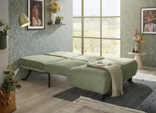  Faltsofa EBBY - 2-Sitzer ohne Armlehne, 140 cm inkl. Schlaffunktion/Relaxfunktion, Stoff, Grün
