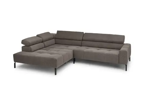 Ecksofa COLLEEN 2.0 - Ecke links mit 2-Sitzer, Kopfteil verstellbar, Feincord, Taupe
