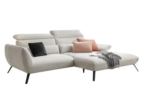 Ecksofa EM Lamego - Rückenlehne, Kopfteil und Armteil verstellbar, Stoff, Beige