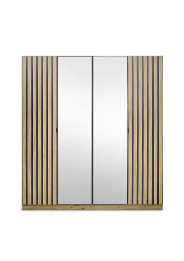 Drehtürenschrank RUERTO- B ca. 181 cm, Eiche Dekor, Dunkelgrau, Paneel, Eiche Dekor, Spiegel