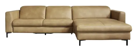 Ecksofa Rafaela - 2,5-Sitzer mit Longchair rechts inkl. Kopfteilverstellung (manuell), Leder, Hellbraun