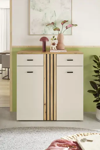 Schuhkommode - B ca. 100 cm, Kaschmir, Evoke Eiche Nachbildung