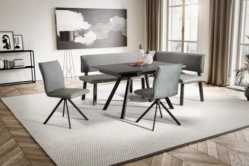Eckbankgruppe - inkl. Tisch und 2x Stühle, Stoff, Grau